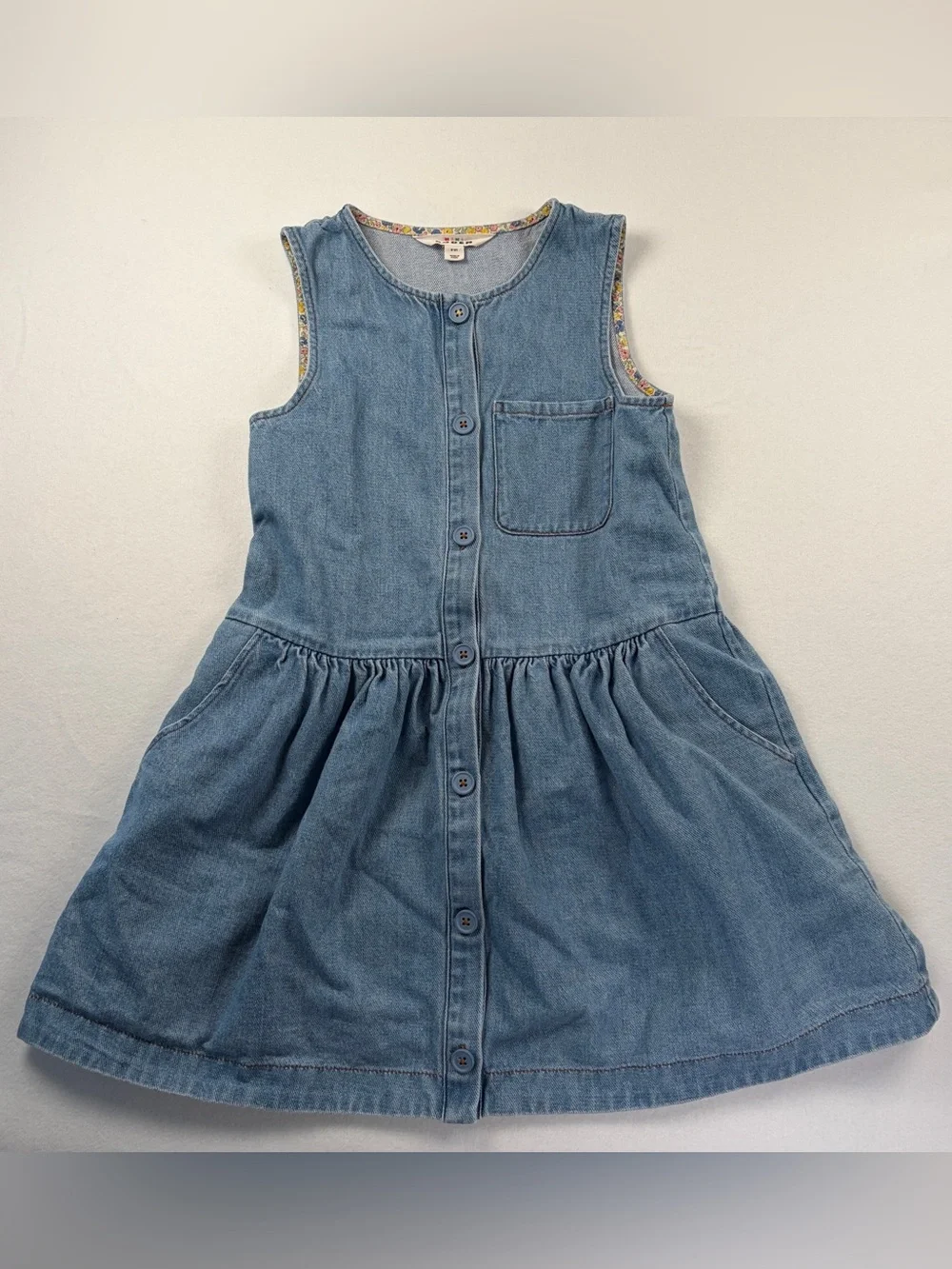 Mini Boden Denim Jumper Dress Girls 8-9Y Pocket